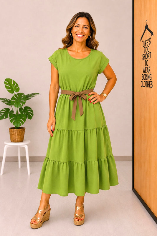 VESTIDO LISO VOLANTES