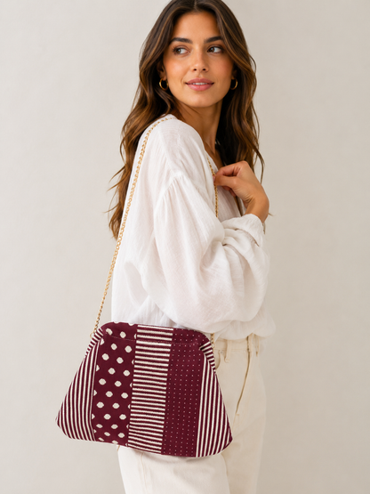 Bolso Clutch Burdeos Patchwork