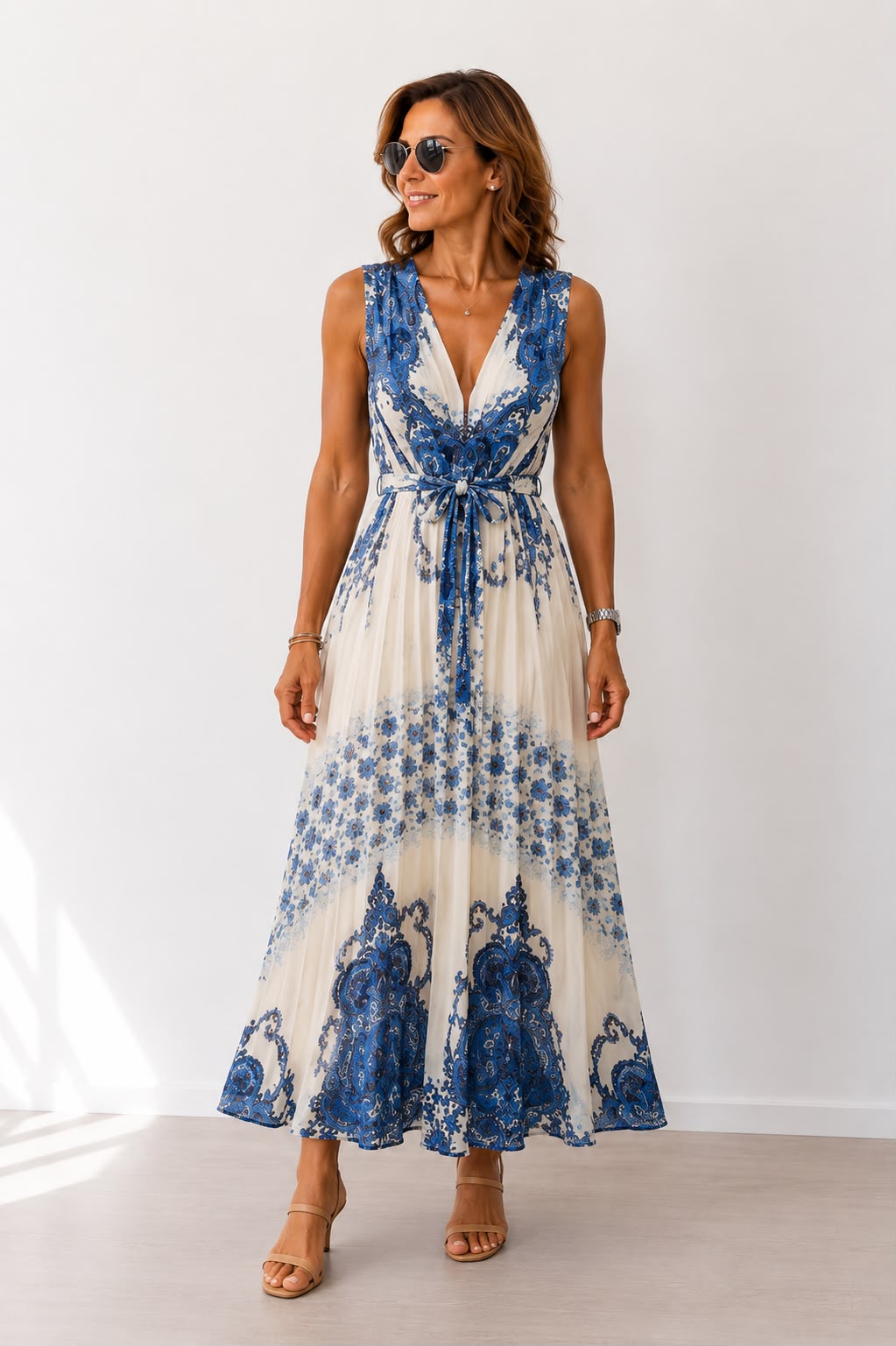 VESTIDO LARGO ESTAMPADO AZUL