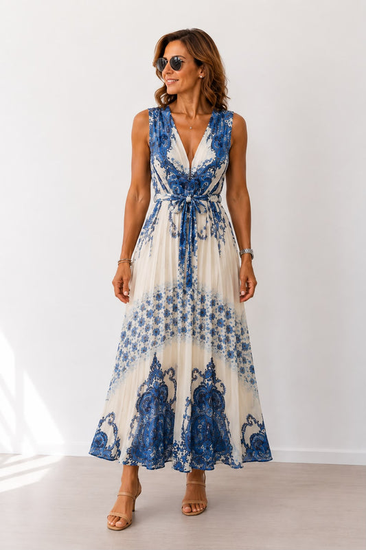 VESTIDO LARGO ESTAMPADO AZUL